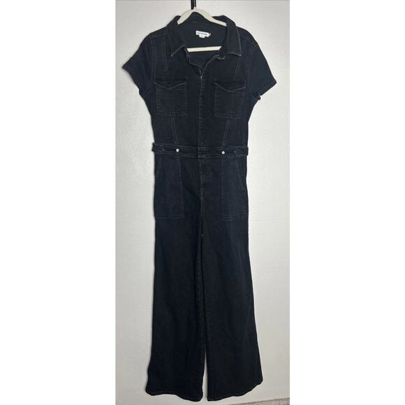 Good American Women's Fit for Success Denim Jumpsuit Short Sleeves Black Size L - Picture 1 of 7